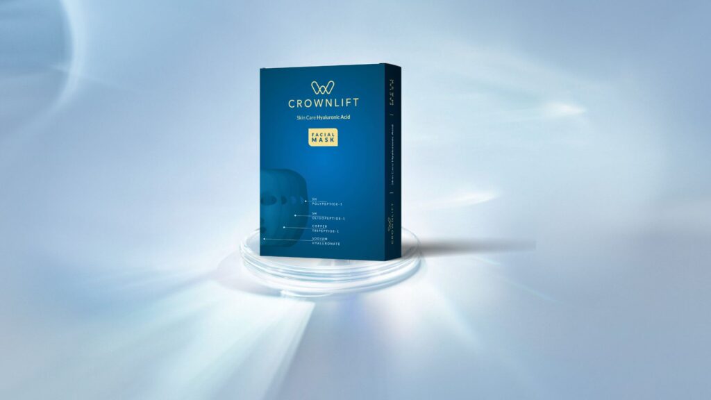 Crownlift Facial Mask premium packaging symbolizing advanced skin care innovation and deep hydration.